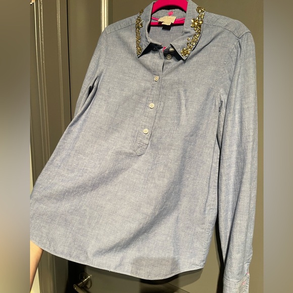 kate spade Tops - Kate Spade Blue Shirt with rhinestone Embellishments